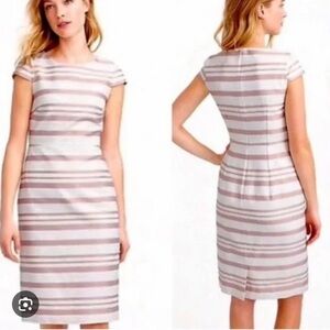 J. Crew Cream and Pink Striped Midi Dress
